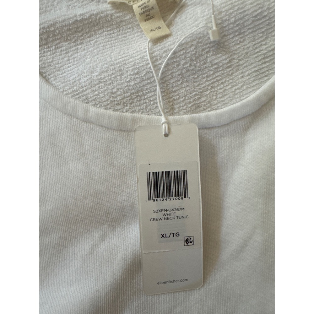 NWT Eileen Fisher White Organic Cotton French Terry Crew Neck Tunic - Picture 6 of 8